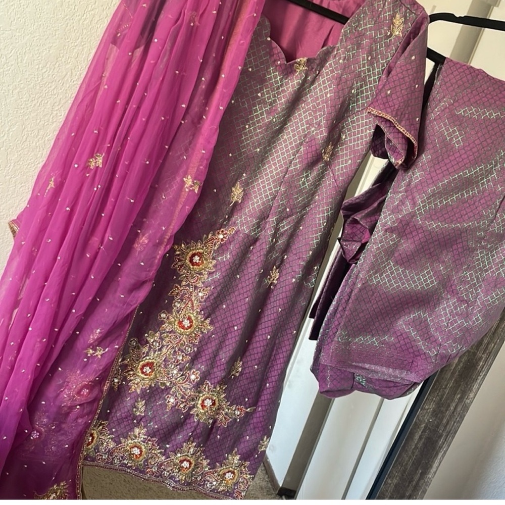 Elegant Purple and Pink Embroidered Outfit